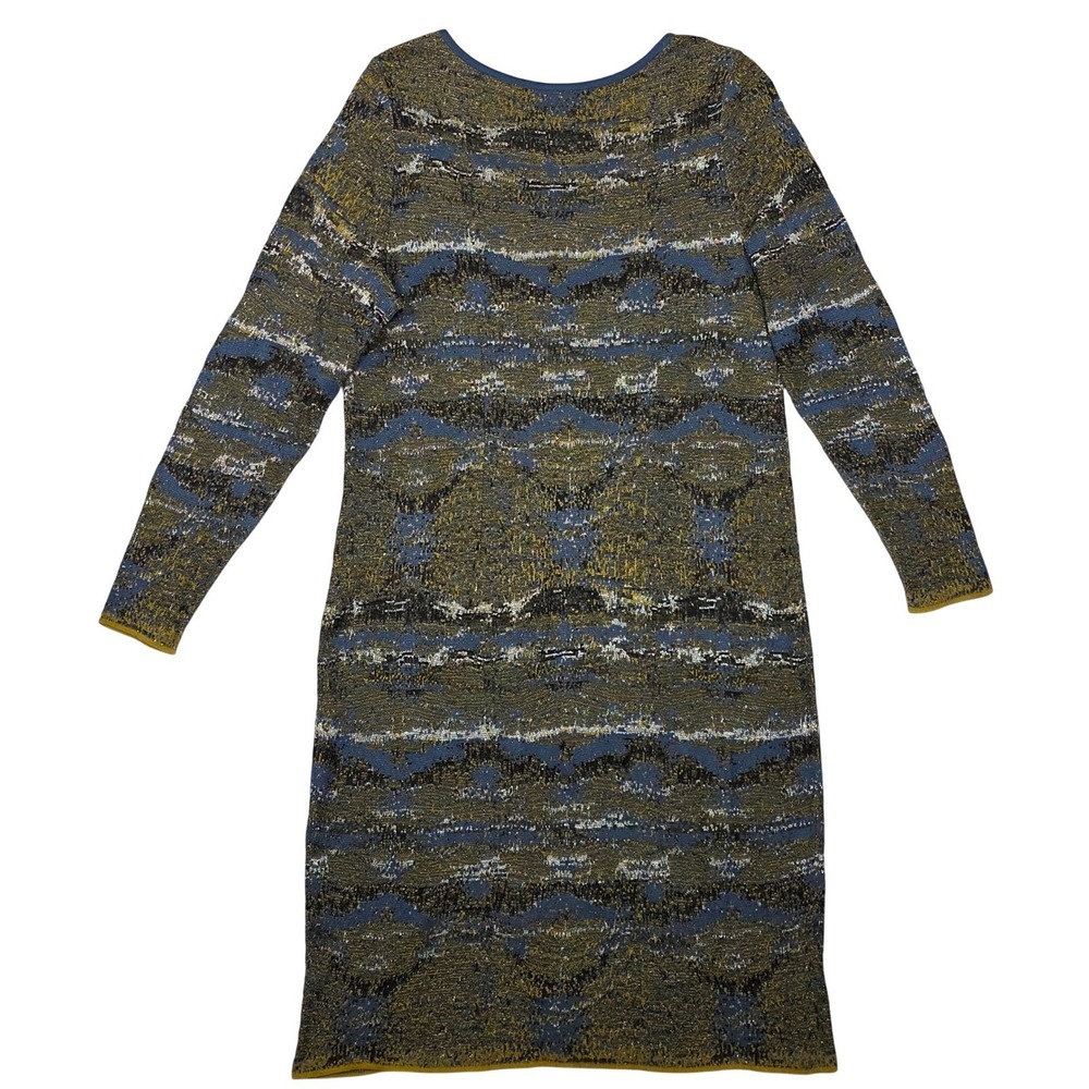 Peruvian Connection Knit Sweater Dress Womens XL Long Sleeve Blue Olive Metallic - Picture 3 of 4